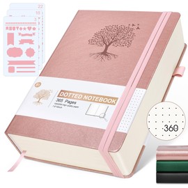 Ansopu Dotted Journal Notebook, 360 Numbered Pages Bullet Dot Grid Journals, 100gsm Dot Paper Thick Hardcover Leather Journal for Writing Women Men, B5 Big Dotted Grid Notebooks 7.6'' X 10'' Pink