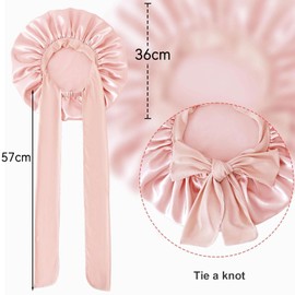 ERBO 2 Stück Seidenhaube zum Schlafen, Silk Bonnet, Verstellbare Schlafhaube Seide, Bonnet Sleep Cap, Satin Haarhaube Damen, Seidenhaube zum Schlafen Lange Haare Locken (Sakura Rosa+Dunkelblau)