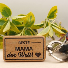 dekolaser24 - Key ring "Beste Mama der Welt" heart family relationship friendship love sayings for men women gift for birthday or Christmas, brown, m