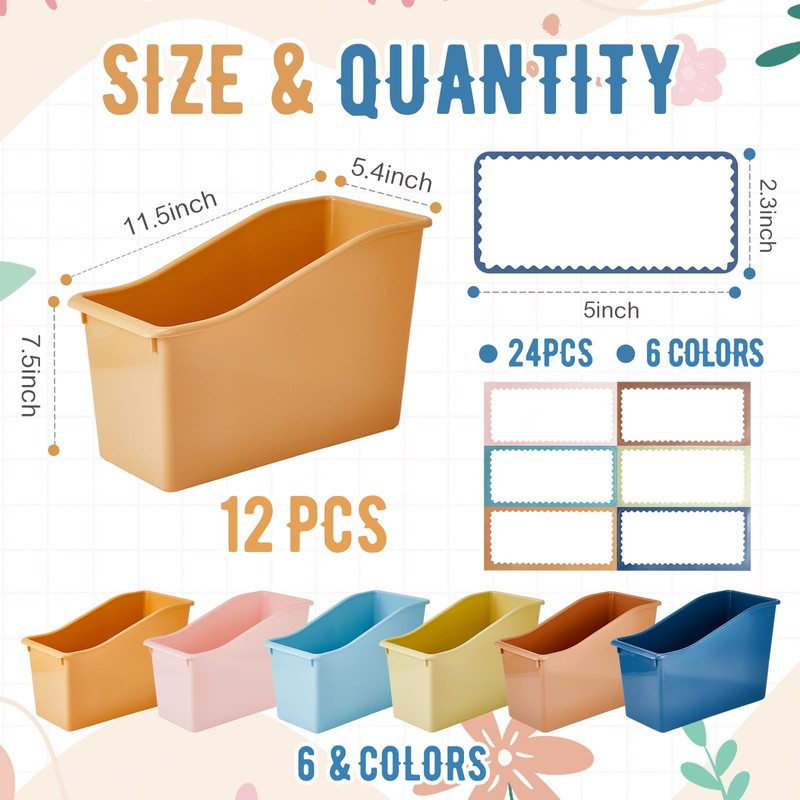 Geetery 12 Pcs Book Bin with 24 Pcs Labels Stackable