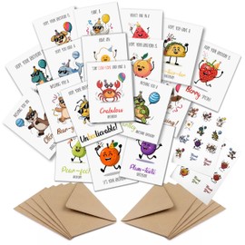 NewSkyline MATR 20 Funny Birthday Cards with Envelopes & Stickers – Cute Blank Birthday Note Cards for Kids, Adults, Friends, Teachers – Humorous Greeting Cards Set