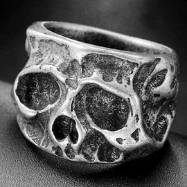 Stainless Steel Retro Vintage Antique Gothic Skull Death Biker Skeleton Cocktail Party Ring, Metal, Cubic Zirconia