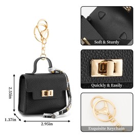 WOZEAH Mini Backpack Keychain for Women,Small Change Pouch Coin Purse Twist-lock with Key Headset Bag（Black）