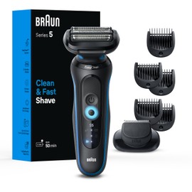 Braun Electric Shaver for Men, Series 5 5120s, Wet & Dry Shave, Turbo Shaving Mode, Foil Shaver, Engineered in Germany, with Beard Trimmer & Attachments, Blue