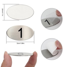 NumRealm Oval Locker Cabinet Numbers, 304 Stainless Steel Engraved Table Signage Tags Labels - Black Numbers 1 to 10