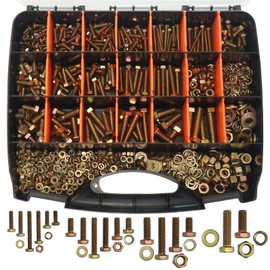 JVSRM 918PCS Grade 8.8 Metric Bolt Assortment Set- M6 M8 M10 M12 - Nut and Bolt Assortment Kit (16-50mm), Yellow Zinc Plated, Corrosion Resistant, Metric Bolt and Nut Assortment Kit - 18 Sizes