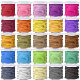 Cridoz Faux Suede Leather Cord, 25 Rolls Flat for Jewelry Making, Leather Strips & Laces for Dream Catcher Supplies DIY Crafts, Thread Velvet String for Necklace, Bracelet, Beading
