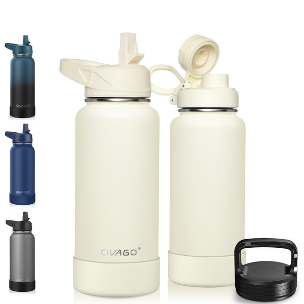 CIVAGO 32 oz Insulated Water Bottle With Straw, Stainless Steel