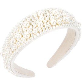 Norbiariz White Pearl Headband for Women Wide Headbands Non Slip Headband Girls Fashion Cute Head Bands for Women's Hair Tiaras Headdresses Hair Accessories