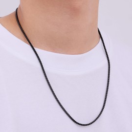 Fiusem Black Chain for Men, 3mm Mens Chain Necklaces, Stainless Steel Box Chain Necklace for Men and Women, Mens Necklace 20 Inch