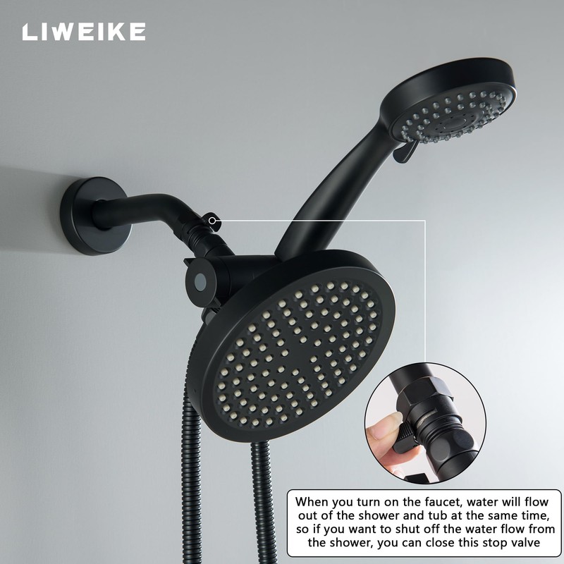 LIWEIKE Matte Black 2 Handle Shower Faucet Set, Wall Mount