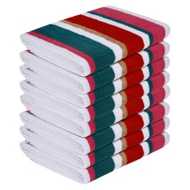 Organix Cabana Striped Multicolor Beach Towel 36"x72", Large Highly Absorbent Adult Pool Towels, 100% Cotton Beach, Bathroom and Pool Towels 8 Pack, Quick Dry Lightweight - Multicolor