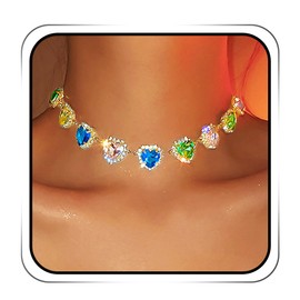 ACEDRE Heart Colorful Crystal Choker Necklace Rainbow Rhinestone Charm Necklaces Jewelry for Women