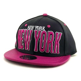 E-Flag New Leader New York Stacked Leather Black Pink Era Strapback Hat Cap