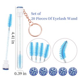 Mekupeu Juego de 40 tubos de varita de rímel, 20 llaveros de diamante, tubo de diamante, cepillos de rímel vacío, 20 bobinas de pestañas, brocha aplicadora de herramientas de maquillaje (azul profundo)