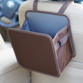 Ginsco Foldable Car Trash Can 2 Gallons, Hanging Car Trash Bag, Large Capacity Car Garbage Can, Water-Resistant Leakproof Cars Trash Bin, Cars Organizer for Camping, Cars Interior Accessories (Brown)