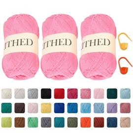 Cotton Chainette Yarn,4 Medium (Worsted)-10oz,3 Pack,Knitting Yarn for Beginners,Thicker Yarn for Crocheting and Knitting (07 Pink)