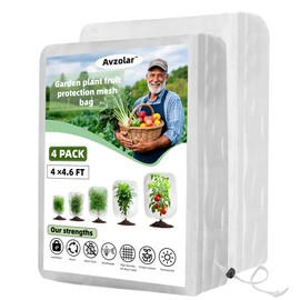 4 Pack Avzolar Tree Nets for Fruit Trees and Blueberry Bushes, Bird and Squirrel Protection, Drawstring Closure (4 x 4.6 FT x 4Pcs)