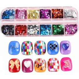 Brillo holográfico para uñas, kit de lentejuelas de uñas 12 colores en estuche organizado para diseños para uso diario