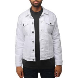 X RAY Mens Denim Jacket, Washed Ripped Distressed Flex Stretch Casual Trucker Biker Jeans Jacket for Men, White - Ripped, Small