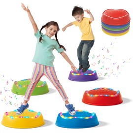 Hitish Music Light Up Stepping Stones for Kids Toddler - 5PCS Non-Slip Stackable Plastic Sensory Stepping Stones, Preschool Obstacle Course Balance Board Game, Gross Motor Energy Toys for Indoor Outdoor