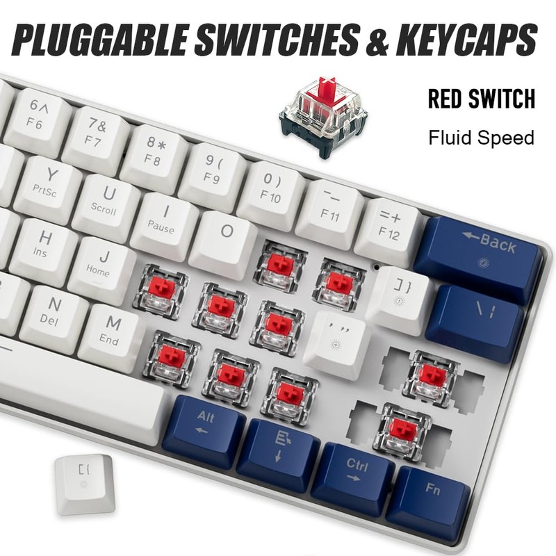 abucow 60% Mechanical Gaming Keyboard Red Switch Wired Compact Keyboard
