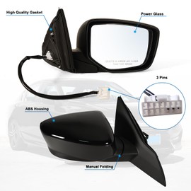 Lqito Right Passenger side Mirror Fits 2013-2017 Honda Accord Sedan/Coupe with Power Glass without Heated without turn signals without Blind Spot Match Black Replace 76208T2FA11 (3Pins)