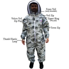 Jawadis USA Snow Camouflage Beekeeper Full Bee Suit - XS Size with 14 Pockets