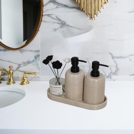 B Baosity Soap Dispenser Tray Vanity Tray Oval Shape Sleek 20x10cm Multipurpose for Bathroom Counter Accessories Modern, Beige