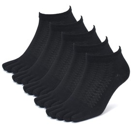 Finger Men's 5-Toe Socks, Cotton, Sports, Ankle Length, Crew Length, Half Length, Outdoor, Trekking, Breathable, Suitable for All Seasons, Set of 5 Pairs, Black (5 Pair) - 93BK