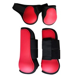 Horse Sports Boots PU Adjustable Secure Leg Guard Horse Riding Equipment for Jumping Riding Events Dressage Set of 4 Front and Rear Leg Red XL