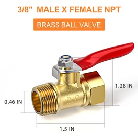 GASHER 6PCS 3/8 Inch Brass Mini Ball Valve, Shut Off Valve, 3/8 Inch Male x Female NPT Thread Pipe Fitting