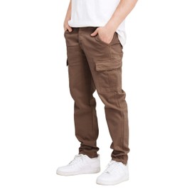 THWEI Cargo Pants for Men Casual Drawstring Joggers Cotton Work Sweatpants Multi Pockets Brown XL