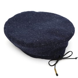 UNDERCONTROL Classic Round Shape Brass Pipe Label Tweed Pattern Size Adjustable Unisex Painter French Beret Korea Hunting Hat (DUST Denim Blue)