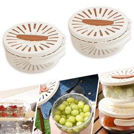 Boxonly Multifunctional Fruit and Vegetable Washing Bowl with Lid – 2-in-1 Plastic Drain Basket with Foldable Handle, Colanders and Strainers for Kitchen Use (Brown, 2 Pcs)