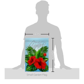 Breeze Decor Enjoy Hibiscus Garden Flag Coastal Tropical Ocean Beach Seashells Pineapple Outdoor Summer Aloha House Decoration Banner Small Yard Gift Double-Sided, Made in USA