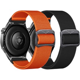 Sport Nylon Strap Intended for Garmin Approach S50, S44, S42, S40 Bands for Women Men Replacement Elastic Loop Wristband Smartwatch Accessories (Black&Orange)