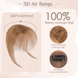 S-noilite Air Bangs 360°3D Cover Clip in Bangs Real Human Hair Air Bangs Hair Clip on Wispy Bangs Fringe for Women Hairpieces 10g (#6 Light Brown)