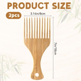 2-Piece Bamboo Comb Set for Afro Hairstyle Bamboo Pick Fine Wide Natural Anti-Static Picks Tooth Wooden Afro Picks for Curly Wavy Thick Long Hair, Men and Women's Hair Styling Accessories