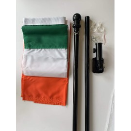 WINDSTRONG Combo Set 3x5 FT Ireland Irish Flag (Sewn Stripes) Nylon US Made and 6 FT Residential Black Tangle Free Rotating Spinning Flagpole with Commecial Bracket