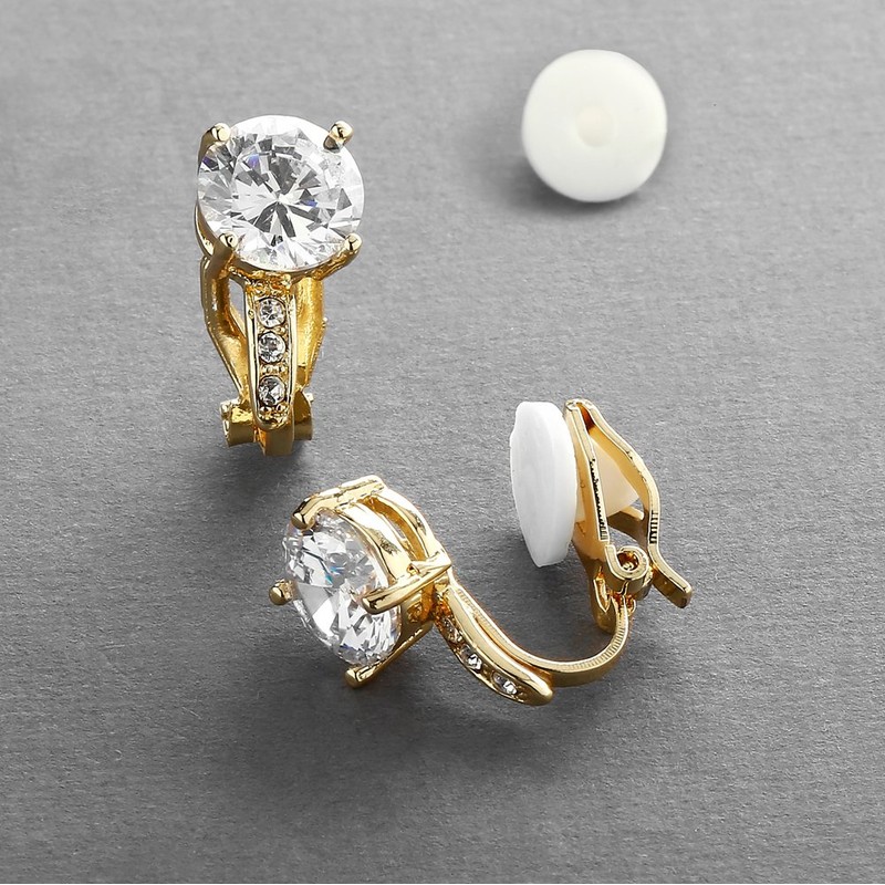 Mariell 2.0 Ct. Clip-On CZ Solitaire Stud Earrings (8mm) with