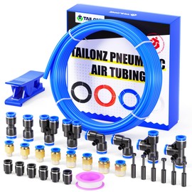 TAILONZ PNEUMATIC Blue 8MM or 5/16 Inch OD 10 Meter 32.8ft PU Polyurethane Air Tubing Kit Pipe Hose Air Line Tubing Air Hose Fittings Push to Connect Fittings(31PCS)