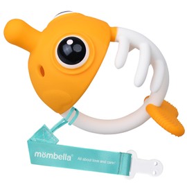 Teething Toys 3 Months Up with Strap to Clip on, Mombella Clown Fish Teether Toy for Babies, BPA Free, Super Soft Silicone Baby Teething Toys, Great Gifts for Newborn, Saffron