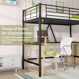VECELO Loft Bed Twin Size, Metal Bedframe with Removable Ladder and Safety Guardrail, No Box Spring Needed, Space Saving, Noise Free, Matte Black
