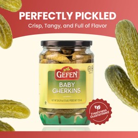 Gefen Baby Cornichon Gherkins | Mini Pickles, 24oz (2 Pack) With Built in Strainer | Super Crisp Mini Gherkins | No Coloring | Natural Flavors | Kosher