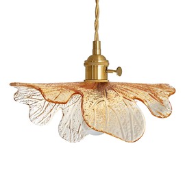 Auwieou Mid Century Modern Pendant Light Glass Pendant Lights with Hand Blown Amber Glass Shade Brass Pendant Light Farmhouse Gold Adjustable Hanging Light for Kitchen Dining Room Bedroom