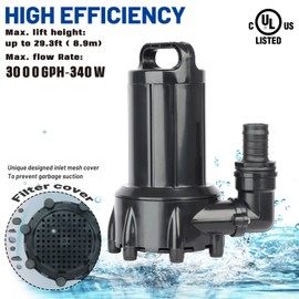 OYO WATER 3000GPH Submersible Outdoor Inline Pond Pump High Head Water Pump for Garden Waterfall Fountain Water Circulation for Koi Fish Pond