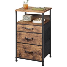 YeTom Nightstand, Bedside Table with 3 Fabric Drawers, Side Table with Open Shelf, End Table with Steel Frame,3 Drawer Dresser for Bedroom, Entryway, College Dorm, Easy Assembly,Brown