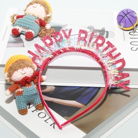 YUYUDEHM Glitter Birthday Headpiece, Cute Party Headband for Women and Girls, Birthday Party Decoration（Rose Pink）