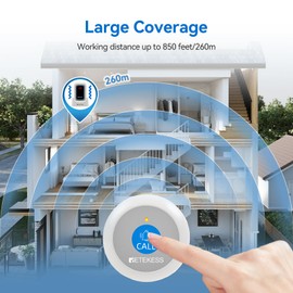 Retekess TH109S Wireless Calling System, Caregiver Pager, 850ft, 3 Reminder Modes, 5 Levels of Volume, 1 Receiver 2 Call Buttons for Elderly, Patients, Clinic, Home